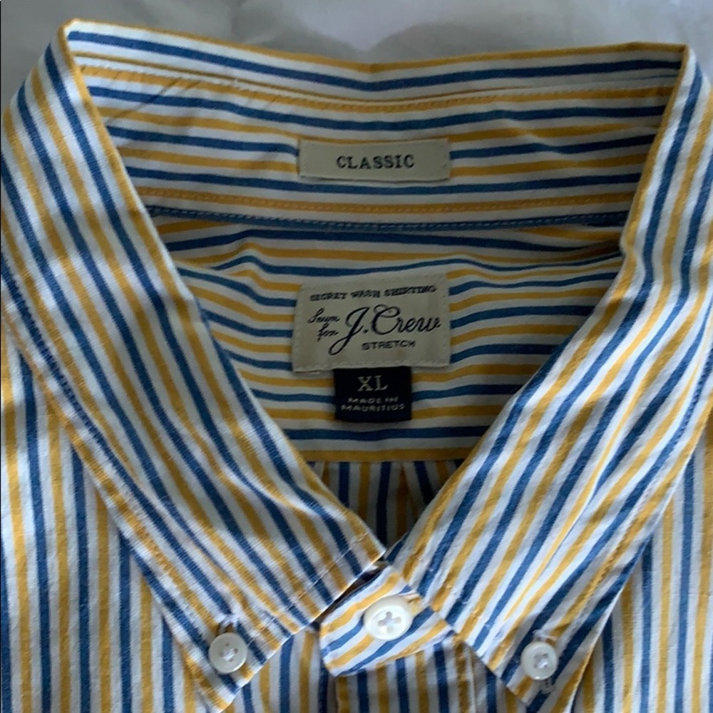 J.Crew Men’s XL Classic Stretch Blue Yellow Striped Button Down Shirt
